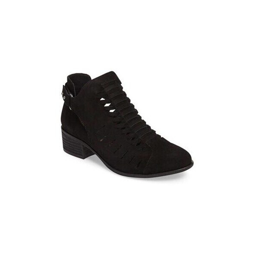 Sam Edelman Pierson Woven Cutout Ankle Boot Bootie Black Suede Round Toe…
